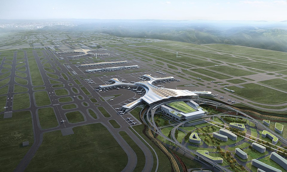 An aerial view of a large area.